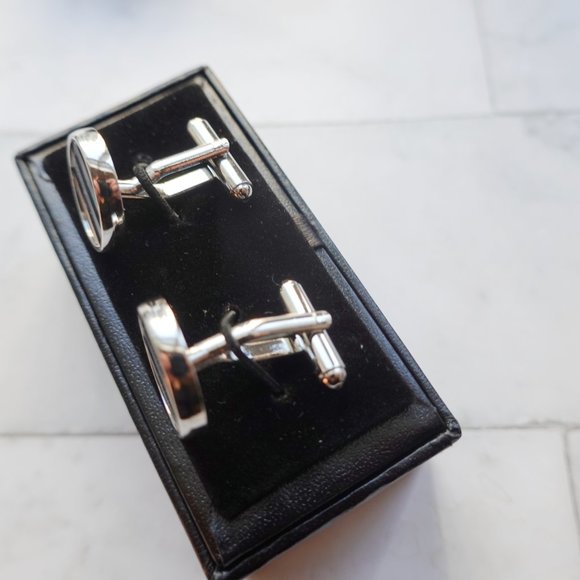 Black and White Stripe Gemstone Cufflinks - Picture 2 of 2